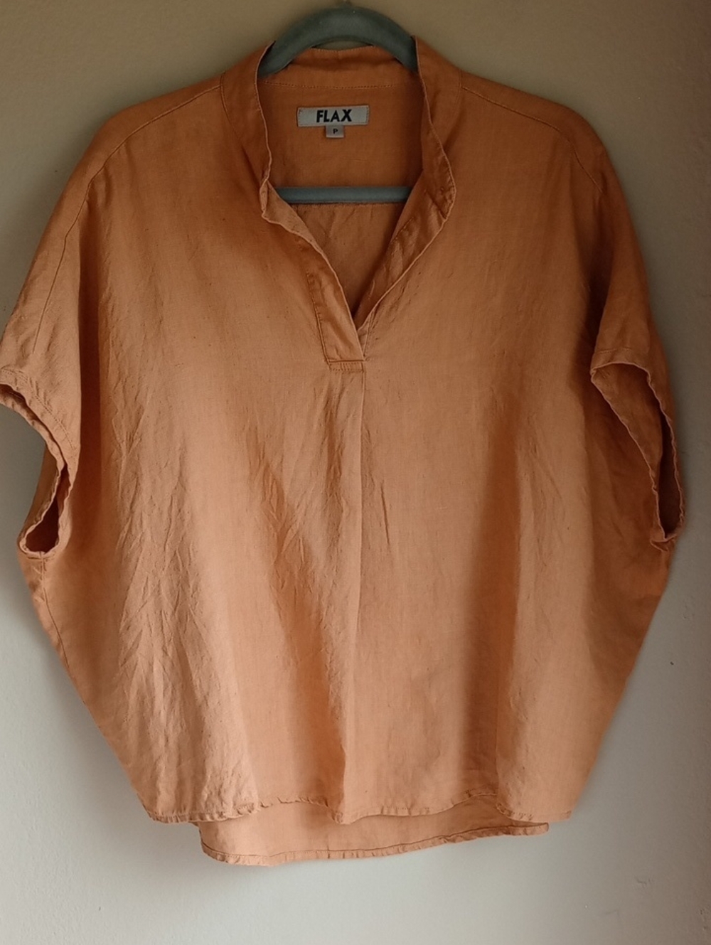 FLAX Short Dolman Sleeve Henley Linen Minimalist Sustainable Natural Size P